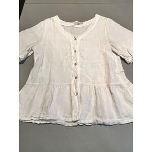 Francesca Bettini Pure Linen and Lace Boho Tunic Top Lagenlook Size Med Ruffle